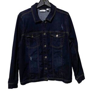 Studio Womens Denim Jacket L Blue Jean Western Rodeo Dark Wash Classic Boho